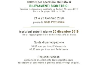 CORSO per operatore abilitato ai RILEVAMENTI BIOMETRICI – 21 e 23 gennaio 2020