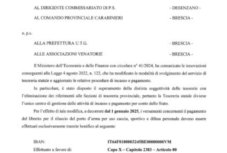 QUESTURA DI BRESCIA – VARIAZIONE IBAN LIBRETTO PORTO D’ARMA